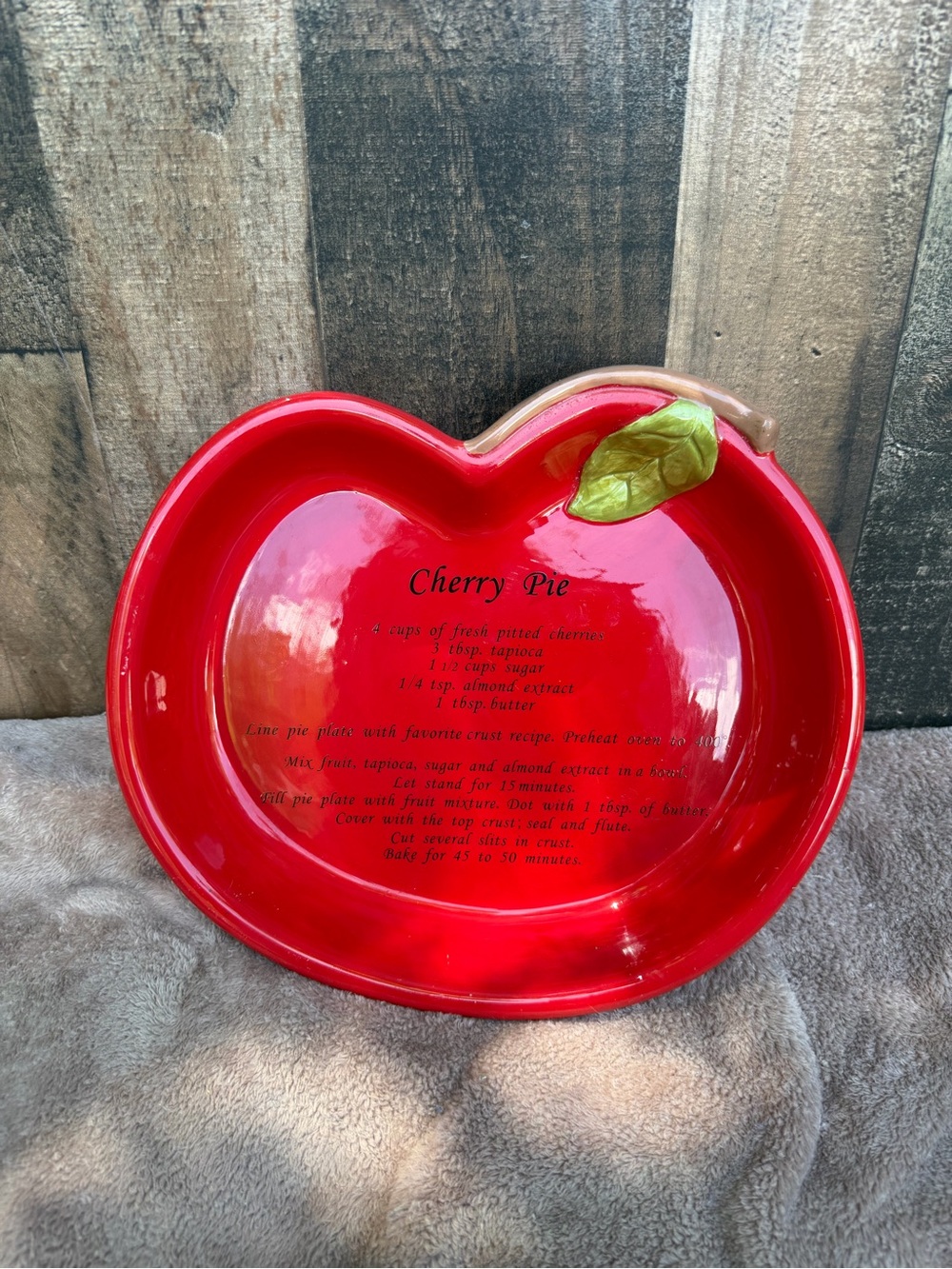 Red Cherry Pie Ceramic Baking Dish with Leaf Accent